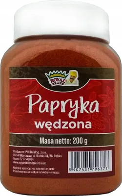Obrázek produktu pro Sladká uzená paprika v prášku značky Royal 200 g v opakovaně použitelné sklenici