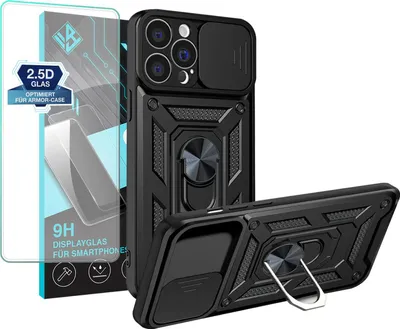 Produktbild von Armor Handyhülle für Apple iPhone 13 Pro mit 9H Displayglas Displayschutz Kameraschutz Handy Panzer Case Cover Schutzhülle Outdoor Farbe: Schwarz