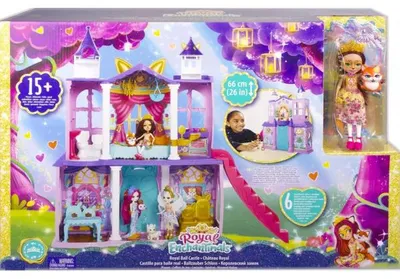 Image de Enchantimals le chateau royal 66 cm de haut + poupee felicity renard et flick + 15 accessoires- figurine 15 cm - animal - mattel gyj17