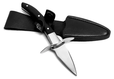 Produktbild von 1 Stück Austernmesser mit Lederscheide, Edelstahlklinge und Holzgriff