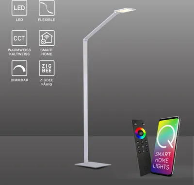 Produktbild von Paul Neuhaus LED Stehleuchte Q - HANNES Smart Home H148cm CCT-Stehlampe dimmbar Fernbedienung Alexa Aluminium Wohnzimmer, Schlafzimmer, Büro 487-95