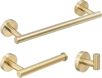 Produktbild von 3-teiliges Badezimmer-Accessoire-Set, 30 cm Handtuchhalter, Toilettenpapierhalter, Bademantelhaken, gebürstetes Gold