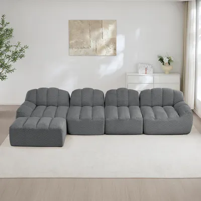 Produktbild von STILVORA 4-Sitzer Modulares Sofa mit 1 Ottoman in Muschelform, Boneless Sofa aus 32D Hochdichtschaum mit tiefer Sitzfläche, Wohnzimmer Sofa ideal für Wohnzimmer