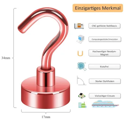Produktbild von Magnethaken 10 kg Erdmagnete mit Haken rot 10 Stück