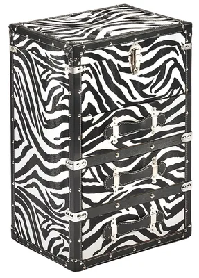 Produktbild von Kobolo Kommode ZURI aus MDF mit bedrucktem Kunstleder - Zebrastreifen in schwarz - 3 Fächer und 1 Klappfach