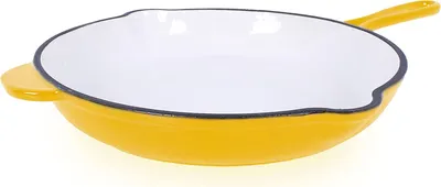 Produktbild von Echtwerk Bratpfanne Gusseisen Emaille-Beschichtung Gusseisenpfanne mit zwei Griffen Creme, Ø 26,5 cm,, Farbe:Gelb