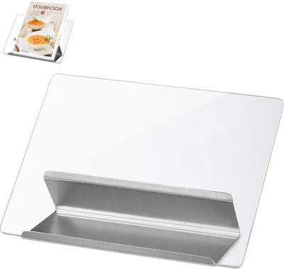 Produktbild von Famanu Kochbuchständer aus Edelstahl und Glas - HxB 15,5 x 29 x 16 cm - Silber
