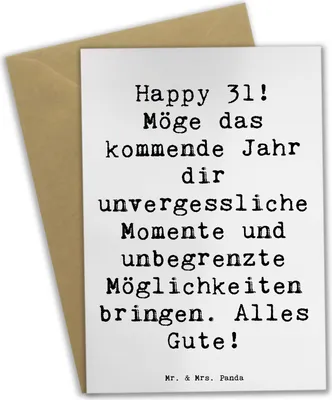 Produktbild von Mr. & Mrs. Panda Klappkarte Spruch 31. Geburtstag - Weiß - Geschenk, valentinstagskarte, glückwunschkarten, Meilenstein, weihnachtskarten, einladungskarten, Glückwunsch
