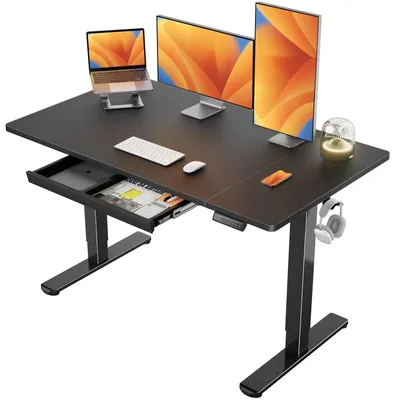 Imagen del producto de Escritorio de altura ajustable con cajón, 140 x 80 cm, color
