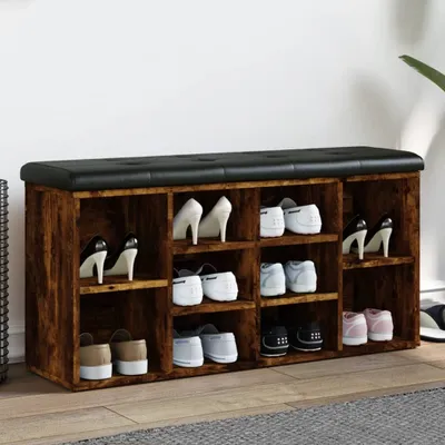Obrázok produktu pre The Living Store Lavica na topánky smoke oak 102x32x50 cm Materiál na báze dreva