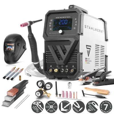 Image de STAHLWERK Poste à souder sous protection gazeuse 3 en 1 combiné AC/DC TIG 200 ST Digital - équipement complet - TIG & MMA 200 A, mode Clean pour le nettoyage électrochimique