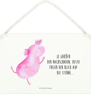 Produktbild von Mr. & Mrs. Panda Schild Axolotl Tanzen DIN A4 - Weiß - Geschenk, Holzschild, Freundin, Sterne, wandtafel, gut Gelaunt, Lurch, Türschild, Wandbild Holz, holzbild