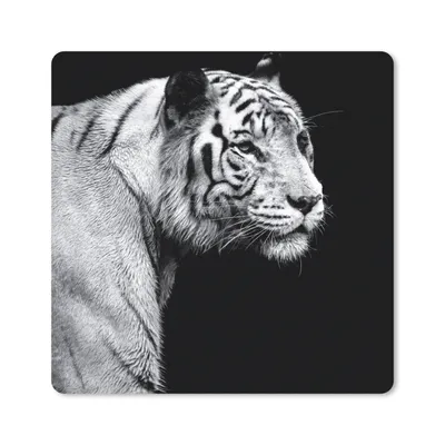 Produktbild von MuchoWow® Mauspad Mousepad Tierprofil Tiger in schwarz und weiß 30x30 cm - Mousepads - Maus Mat - Pad - Mausunterlage - Gaming