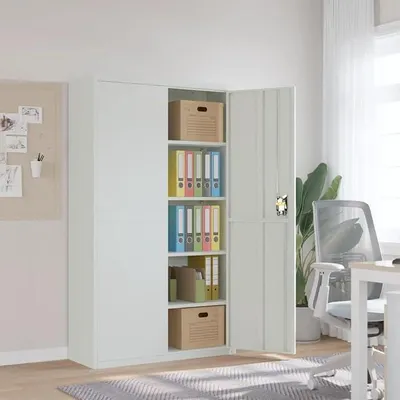 Produktbild von Ankleideschrank, Büroschrank, Metallschrank, Metallschrank, Aktenschrank aus Stahl, Hellgrau, 105 x 40 x 180 cm