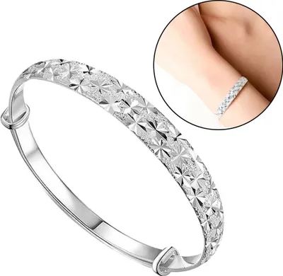 Produktbild von Versilberter, mit Blumen geschnitzter Armreif, verstellbarer Damen-Modeschmuck