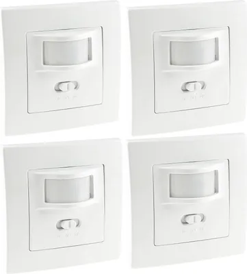 Produktbild von Bewegungsmelder 160° Unterputz Wand-Montage Schaltet ab 1Watt 9m Reichweite 230V 2-Draht Technik Ersetzt einen Lichtschalter Weiß, 4 Stück