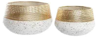 Blumengefäß-Set, Metall, 2 Stück, 44,5x44,5x30 cm, weiß/grau/gold