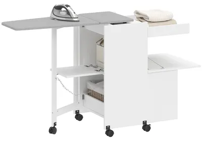 Produktbild von Klappbarer Bügeltisch mit Staufach, platzsparendes Bügelbrett für Waschküche & Hauswirtschaftsraum, Weiß