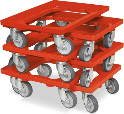Produktbild von 6x Logistikroller/Kistenroller für Behälter 600 x 400 mm, Tragkraft 250 kg, rot