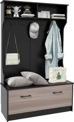 Produktbild von GOPLUS Garderobenständer mit Sitzfläche, Kleiderständer mit Ablage, 5 Haken, Garderobenschrank, Flurgarderobe Kompaktgarderobe für Eingang, Schlafzimmer, 100 x 40 x 160cm (Schwarz)