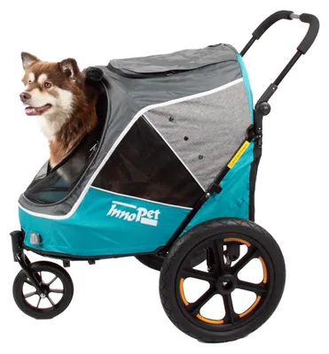 Produktbild von Hundebuggy & Hundeanhänger für Fahrrad - Innopet Sporty Evolution Ozeanblau - Blau/Grau, mit Regenschutz - mit Regenschutz, Deichsel & Fahrradkit, Faltbarer Hundewagen