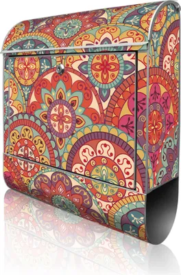 Zdjęcie produktu dla banjado design skrzynka na listy stalowa srebrna z przegrodą na gazety malowana proszkowo "Rosetten" 38x46x12,5cm & 2 klucze - Skrzynka pocztowa A4 z materiałem montażowym [BK 10756]