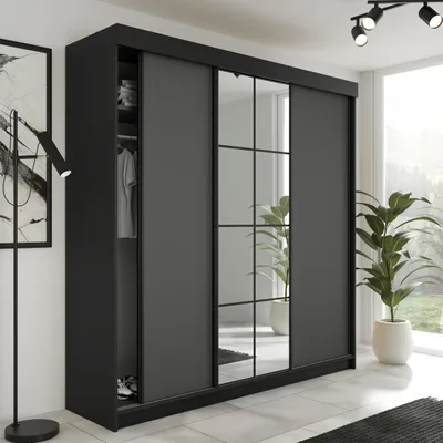 Produktbild von KIER FURNITURE Schiebegarderobe LAMARO mit Spiegel. Schrank Schlafzimmer 200x205x59cm