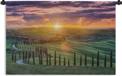 Produktbild von MuchoWow® Wandteppich Wandbehang Italien - Sonnenuntergang - Toskana 60x40 cm Tapisserie Dekoration Wandtuch - Wanddekorationen