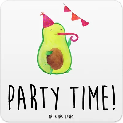 Produktbild von Mr. & Mrs. Panda Untersetzer für Gläser Avocado Party Zeit 15er Set - Weiß - Geschenk, coaster, Glücklich, Tischuntersetzer, Tassen-Untersetzer, Happy Birthday, Genießen
