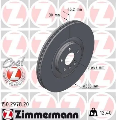 Produktbild von ZIMMERMANN Bremsscheibe Vorne Rechts für BMW 1 Schrägheck (F40) 360mm 150.2978.20