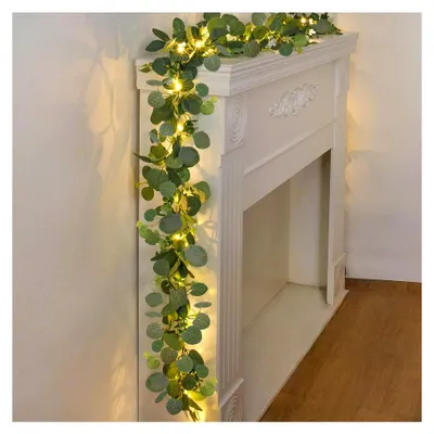 Produktbild von 2 Stück künstliche Eukalyptus-Girlande, 6Ft grüne Reben mit weißen Blumen, gefälschte hängende Pflanzen für Hochzeitsdekoration und Innendekor