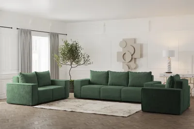 Produktbild von Sofaset Designersofa ESTELLE 3-2-1 in Stoff Abriamo Grün