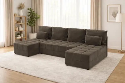 Zdjęcie produktu dla Duży narożnik DOMINO U FIT z funkcją spania i pojemnikiem na pościel sofa do salonu