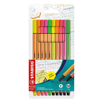 Image de Feutres & crayons fins - STABILO point 88 + Pen 68 - Pack de 10 - Couleurs fluo