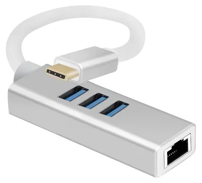 Image de HUB Helos, port USB 3.1 Type-C™ / 3 ports USB + RJ45 Gigabit Ethernet, PREMIUM, argent