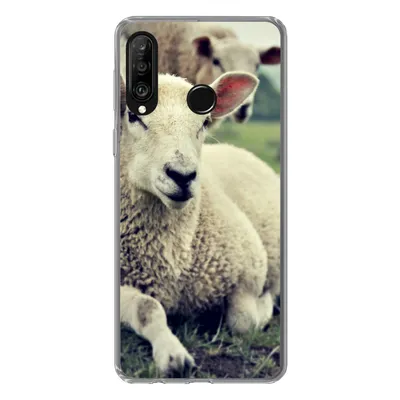 Produktbild von MuchoWow® Handyhülle Schutzhülle Hülle für Huawei P30 Lite Schaf - Lamm - Gras Silikon Softcase Handy Hülle - Handyhülle