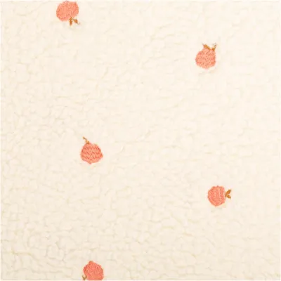 Produktbild von Teddystoff Meterware Boucle Pfirsich Stickerei ecru orange 140cm
