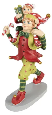 Image de Clayre & Eef Figurine de décoration de Noël Elfe 19 cm Rouge Vert Polyrésine