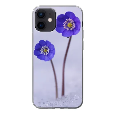 Produktbild von MuchoWow® Handyhülle Schutzhülle Hülle für iPhone 12 Blumen - Schnee - Lila Silikon Softcase Handy Hülle - Schutzhülle