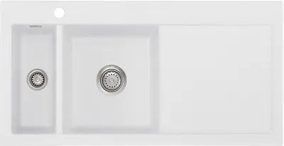 Produktbild von Auflagespüle KeraDomo MERA 100 SATIN Becken links mit Handbetätigung