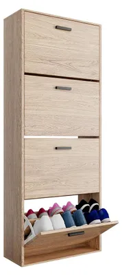 Image de CASABEL Meuble à Chaussures Moderne 4 Abattants - 24 Paires - Rangement chaussures en Bois Composite - Dimensions L60xP24xH150 cm