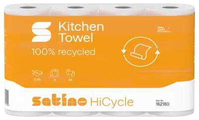 Produktbild von 8x Satino HiCycle Küchenrolle, 2-lagig, Hochweiß, 26 x 22 cm, 4 Rollen à 64 Blatt | Beutel (4 Stück)