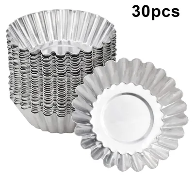 Produktbild von 30 Stücke Ei Torte Form aus Aluminium, Eierkuchenform, Mini Muffin Förmchen, Wiederverwendbare Egg Tart Mold, Cupcake Kuchenform, Pudding Formen, Küche Backen Werkzeuge, Silber