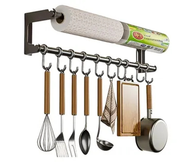 Produktbild von Küchenrollenhalter Wandhalter Küchenutensilienhalter Edelstahl Küchenleiste mit Haken
