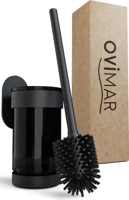 Produktbild von ovimar Toilettenbürste Finnkona | schwarz | Wandhalterung ohne Bohren | Silikon Klobürste | Belüftungsfunktion | zum Kleben | aus pulverbeschichtetem Edelstahl | WC Bürstenkopf wechselbar