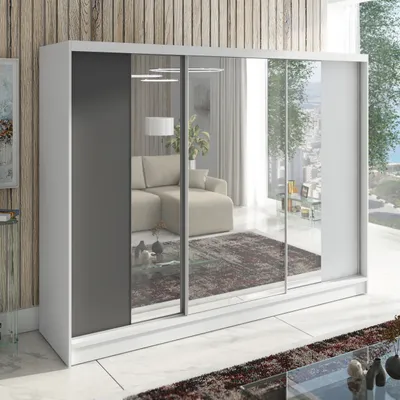 Produktbild von Schwebetürenschrank  VIDA   3-türiger Kleiderschrank mit 3 Spiegeln, 3 Schubladen und Kleiderstangen – Funktionalität und Eleganz!