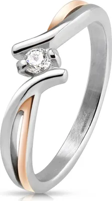 Produktbild von Edelstahl Ring Damen Solitärring Verlobungsring Zirkonia Kristall Zweifarbig Silber Rosegold silber-rosegold 59 - Ø 18,95 mm
