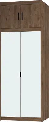 Produktbild von Tkmoebel 2-türiger Drehtürenschrank Kleiderschrank + Aufsatz + Spiegel LENA 2D laminierte Platte Breite 89,7cm,Lefkas-Eiche