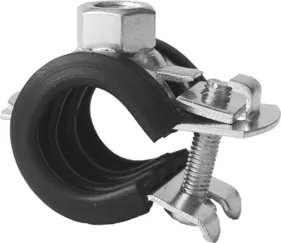 Zdjęcie produktu dla 20 sztuk - Zawiasowy zacisk rurowy M8 20-23mm (1/2'') ocynkowany z wkładką : 20-23 mm : M8 Gwint przyłącza: M8 Rozmiar: 20-23 mm