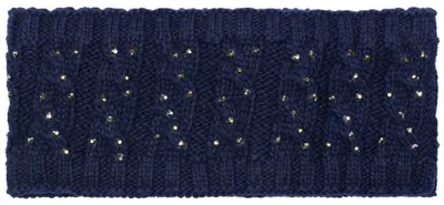 Produktbild von styleBREAKER Damen Stirnband Zopfmuster Strass Fleece 59cm, Dunkelblau